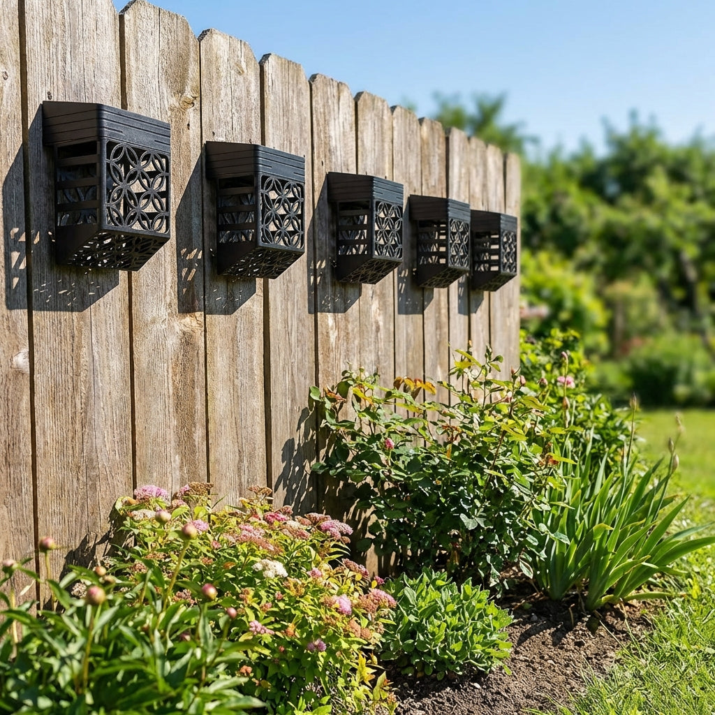 Solar Wandleuchte LED Warmweiß Außen IP65 mit Musterlicht für Garten und Terrasse Vintage Schwarz