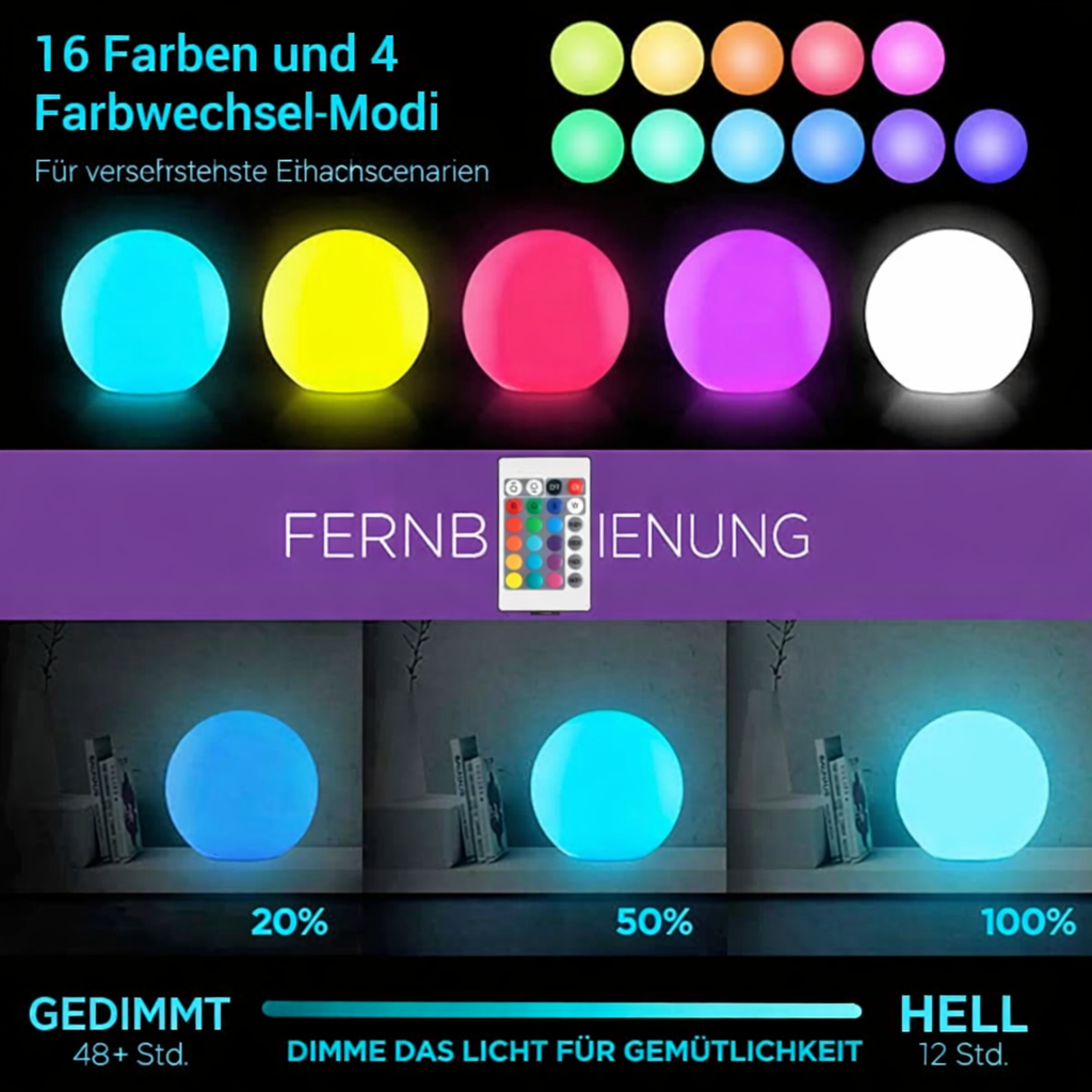 Solar Gartenleuchte LED 40 cm Warmweiß Außen IP65 mit Fernbedienung Kugel Modern für Terrasse und Pool