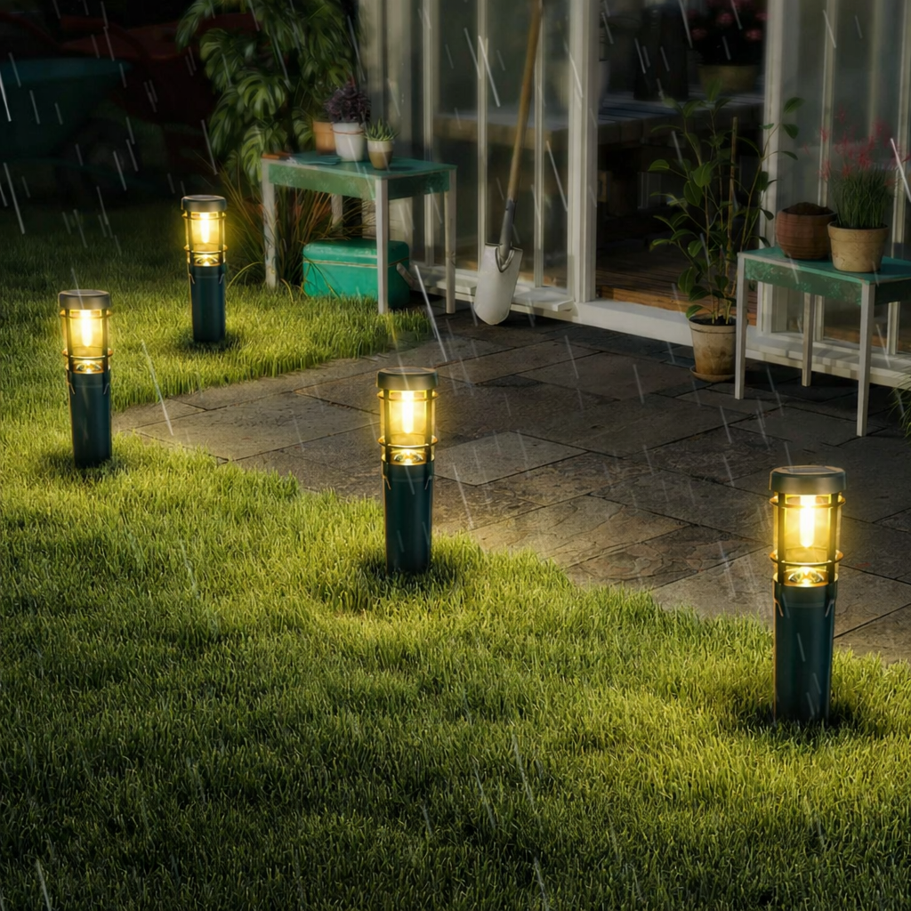 Solar Gartenleuchte LED Warmweiß Außen IP65 mit Dämmerungssensor Modern Schwarz für Wege und Rasen