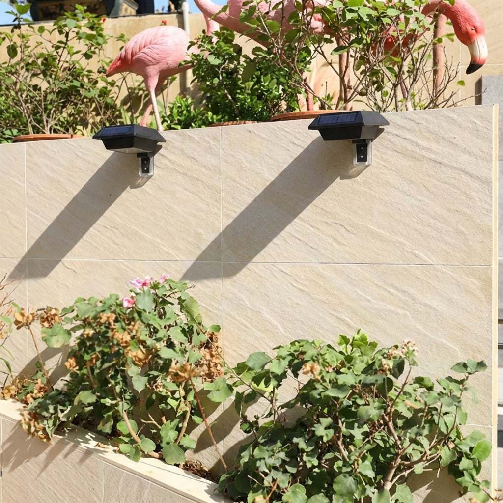 Solar Wandleuchte LED Warmweiß Außen IP65 aus Edelstahl Quadratisch Modern für Garten und Terrasse