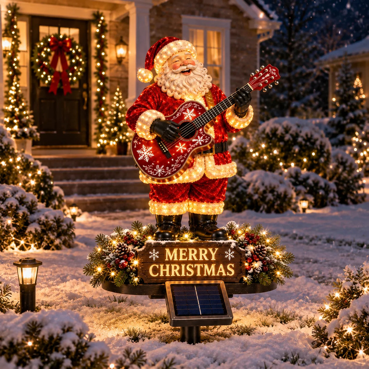 Solarbetriebene Weihnachtsdeko Außen – Festliche Gitarrenbeleuchtung mit Santa-Motiv für Garten 2