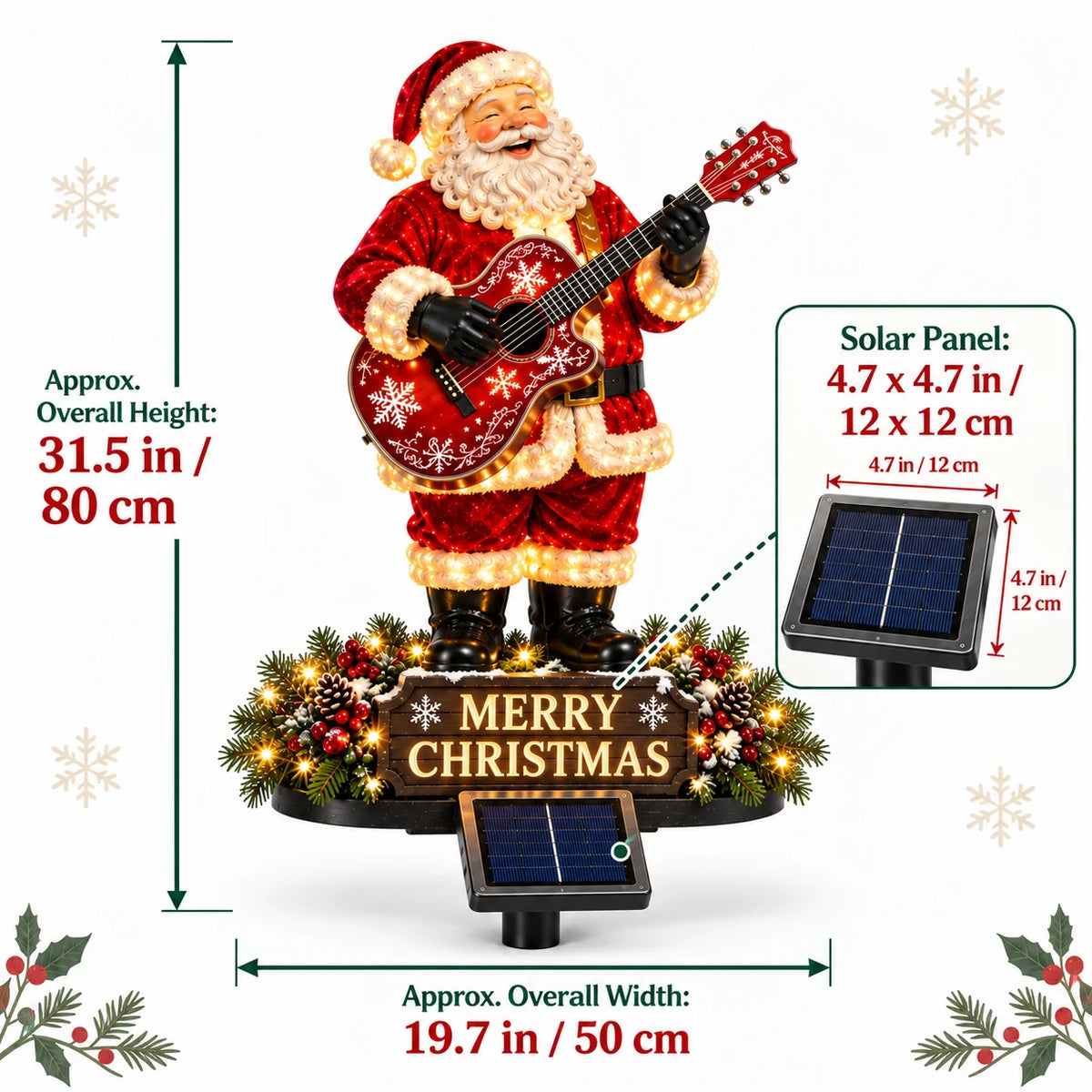 Solarbetriebene Weihnachtsdeko Außen – Festliche Gitarrenbeleuchtung mit Santa-Motiv für Garten 5