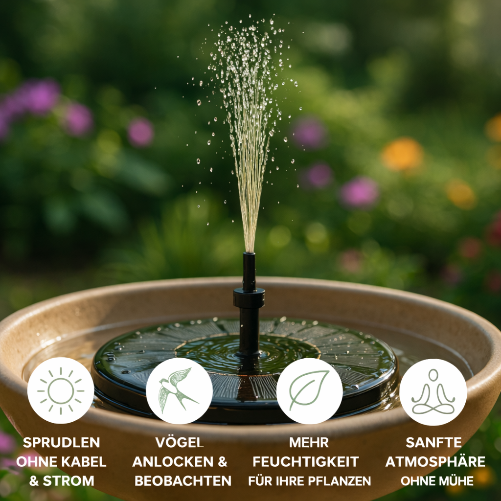 Solarbrunnen Garten Solarbetrieben für Teich und Vogelbad mit Springbrunnenfunktion und automatischem Betrieb