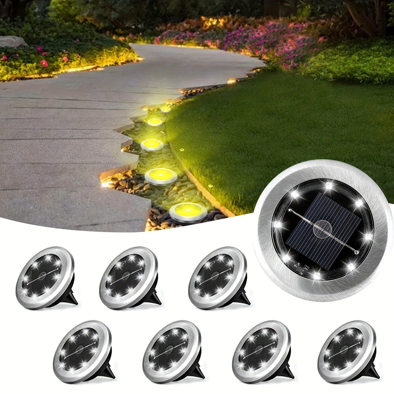 Solarleuchte | Edelstahlgehäuse, 8 LEDs, IP65 Schutz 0