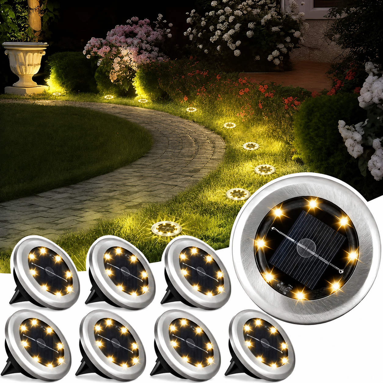 Solarleuchte | Edelstahlgehäuse, 8 LEDs, IP65 Schutz 6