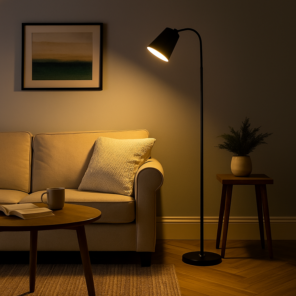 Stehlampe | Minimalistisches Design, Verstellbarer Schwanenhals aus Holzoptik 0