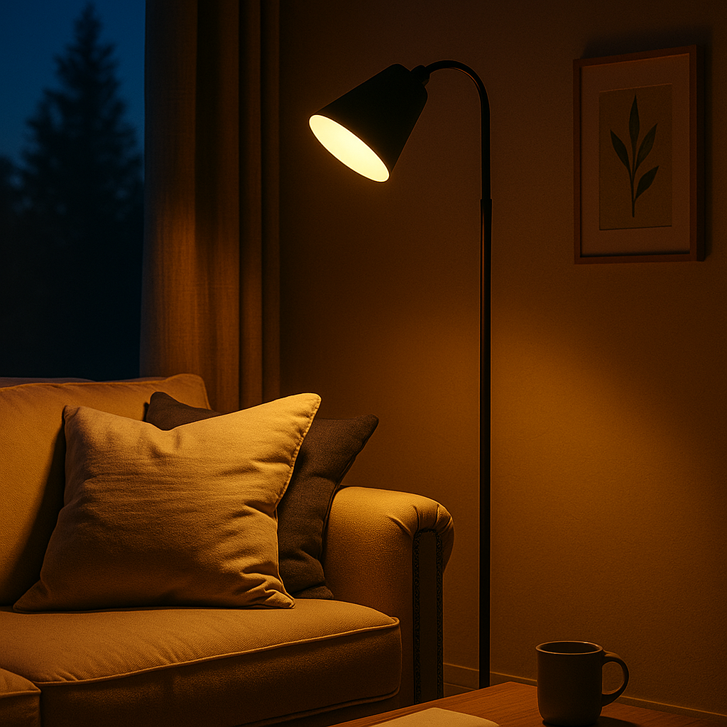 Stehlampe | Minimalistisches Design, Verstellbarer Schwanenhals aus Holzoptik 2