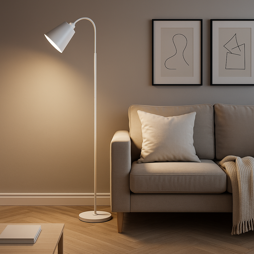 Stehlampe | Minimalistisches Design, Verstellbarer Schwanenhals aus Holzoptik 4