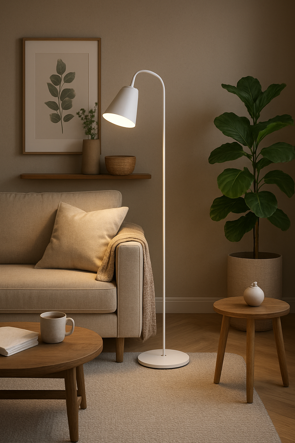 Stehlampe | Minimalistisches Design, Verstellbarer Schwanenhals aus Holzoptik 5