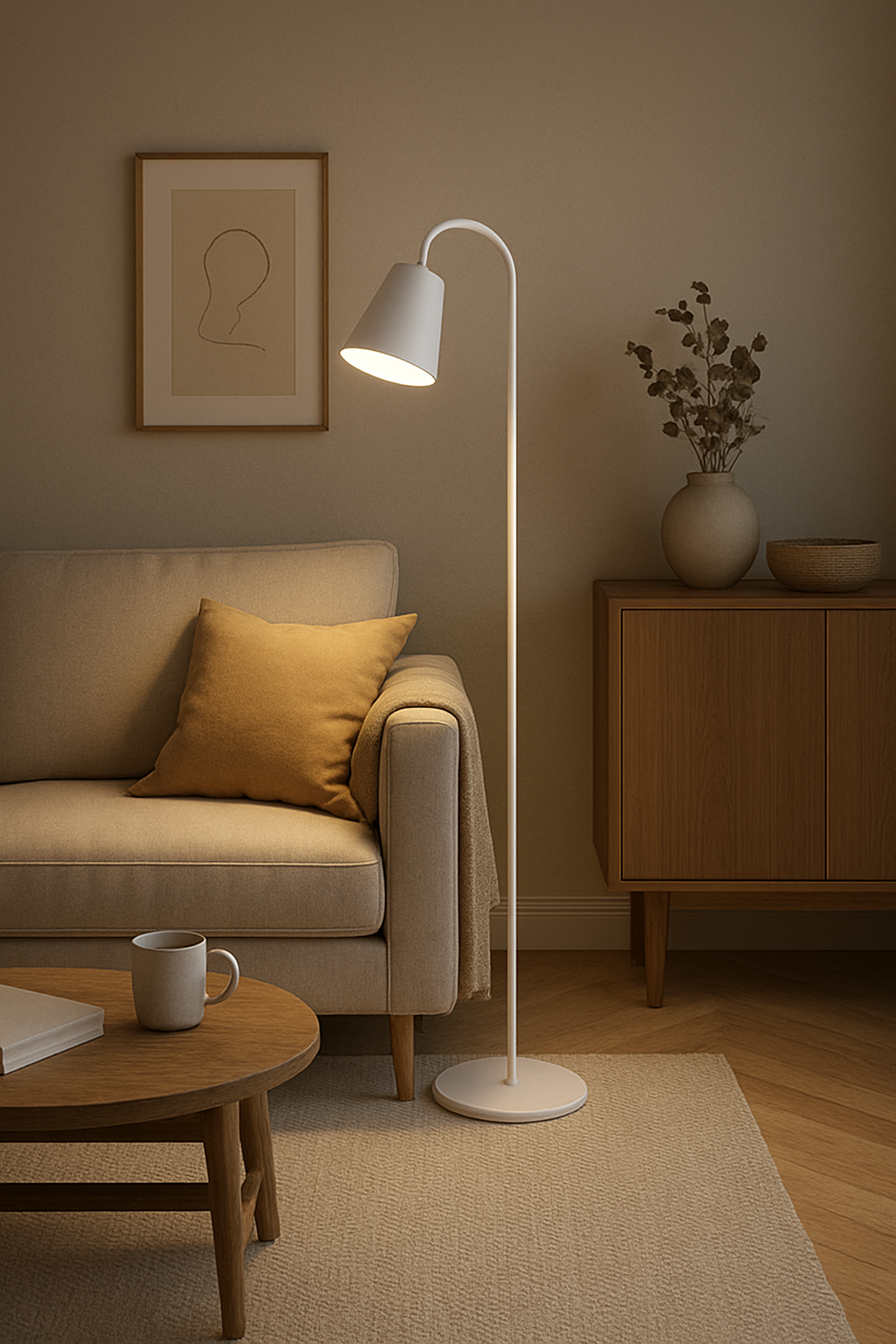 Stehlampe | Minimalistisches Design, Verstellbarer Schwanenhals aus Holzoptik 6