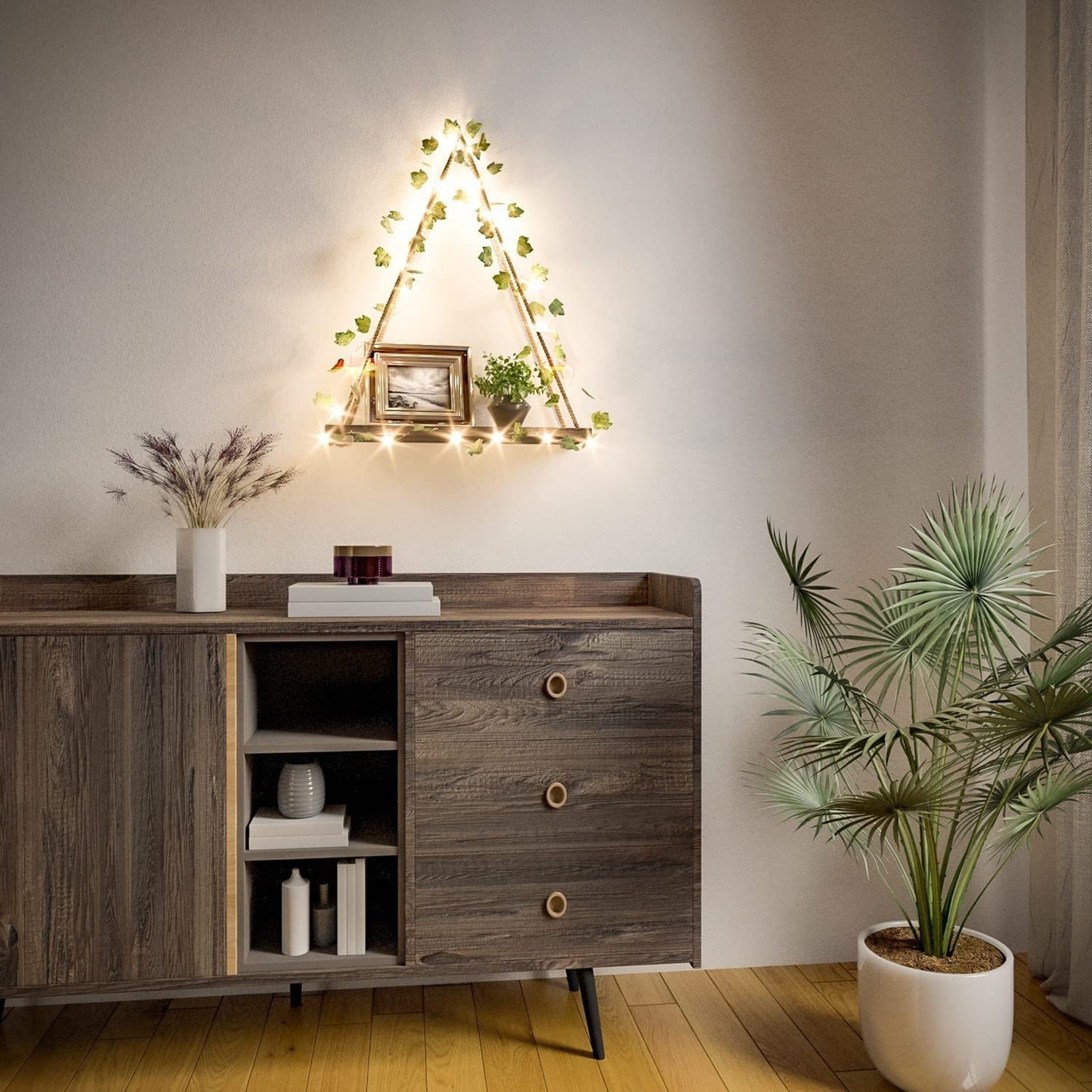 LeuchtEfeu Wandregal – Vintage Stil, LED, Grün, Für Innenräume