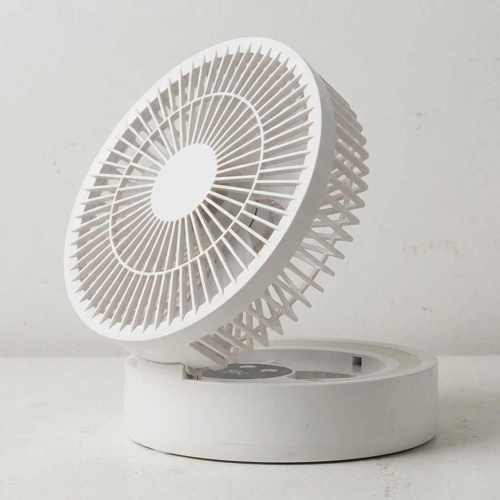 Tischventilator 3-in-1 mit Make-up Spiegel und Nachtlicht – 5W, Akku 1200mAh, Weiß/Pink