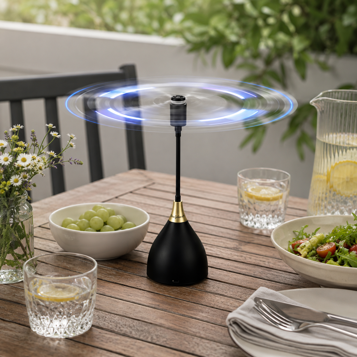 Tischventilator | Schwarzer Kunststoff, Flexible Flügel, USB- und Batteriebetrieb 5