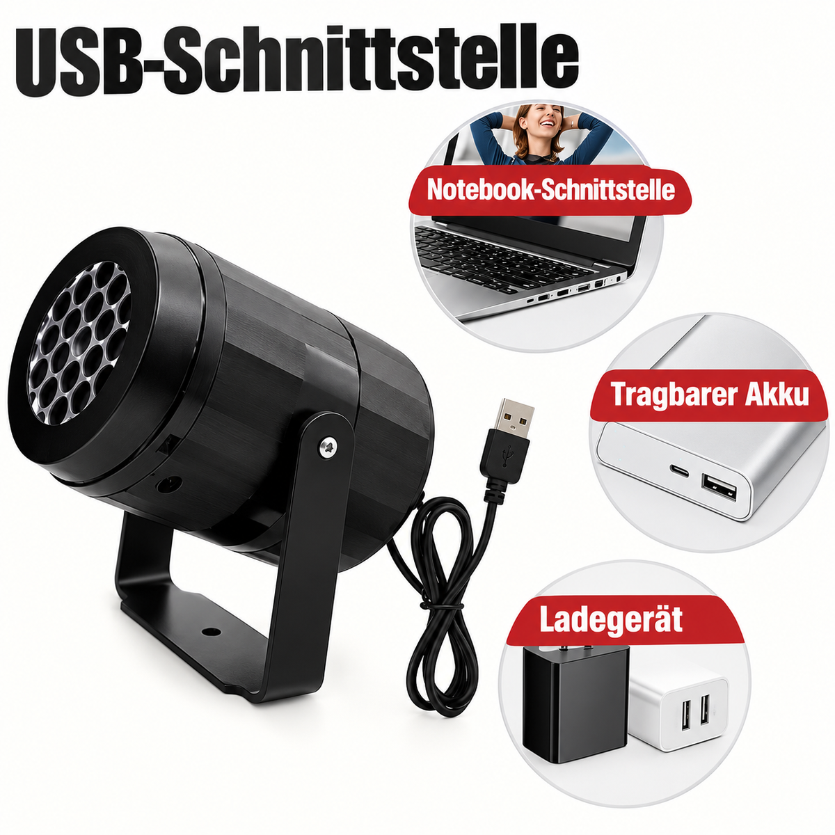 Schneeflocken-Projektionslampe aus Kunststoff – Rotierend, USB-Betrieb, Neigbar