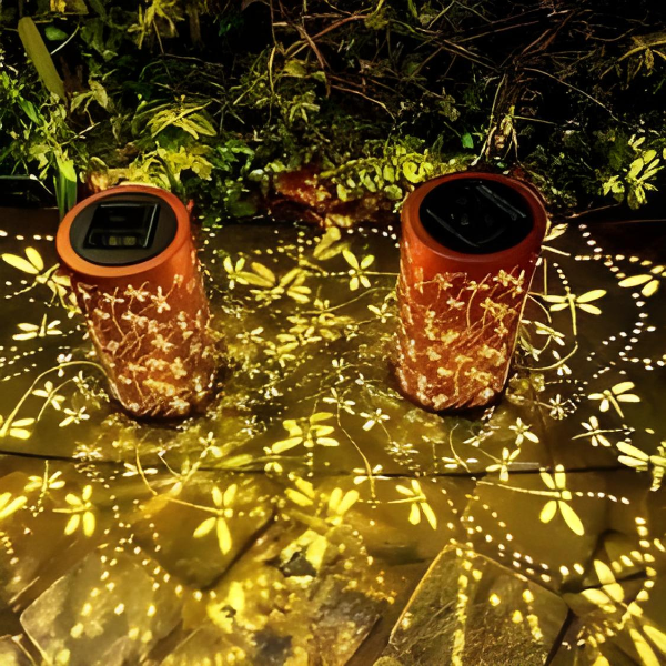 LumiFlair Solar Gartenlaterne Vintage Libellenmuster Bronze