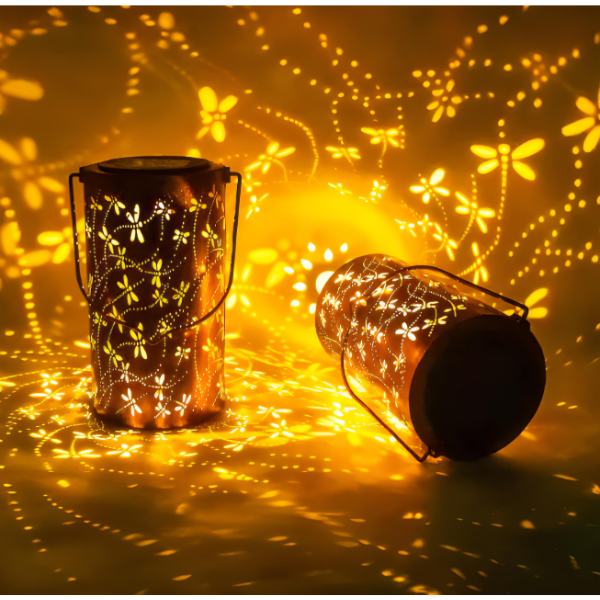 LumiFlair Solar Gartenlaterne Vintage Libellenmuster Bronze