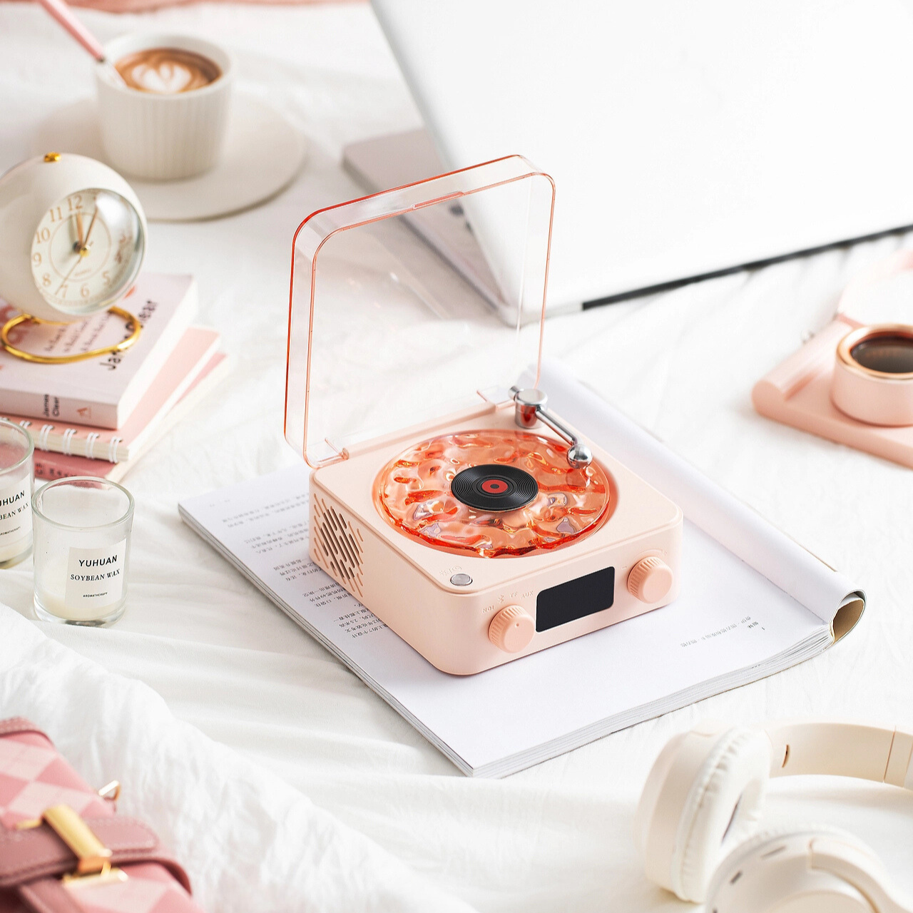 TuneGlow Tischlampe modern mit Bluetooth & LED Licht beige