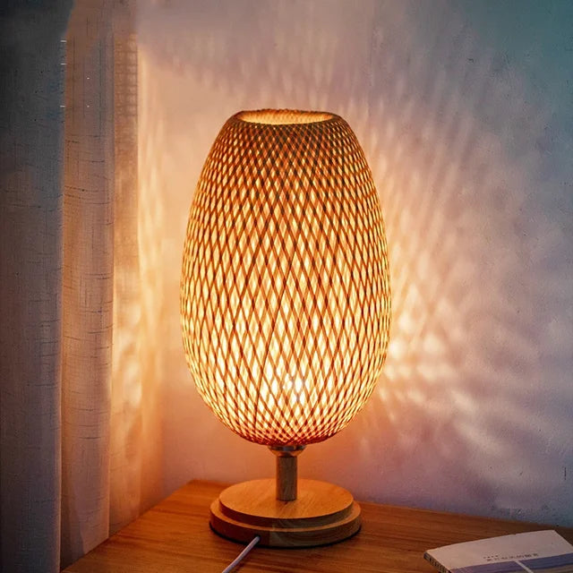 RusticLight Vintage Bamboo Tischlampe für Wohnzimmer