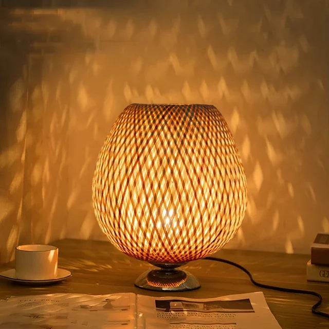 RusticLight Vintage Bamboo Tischlampe für Wohnzimmer