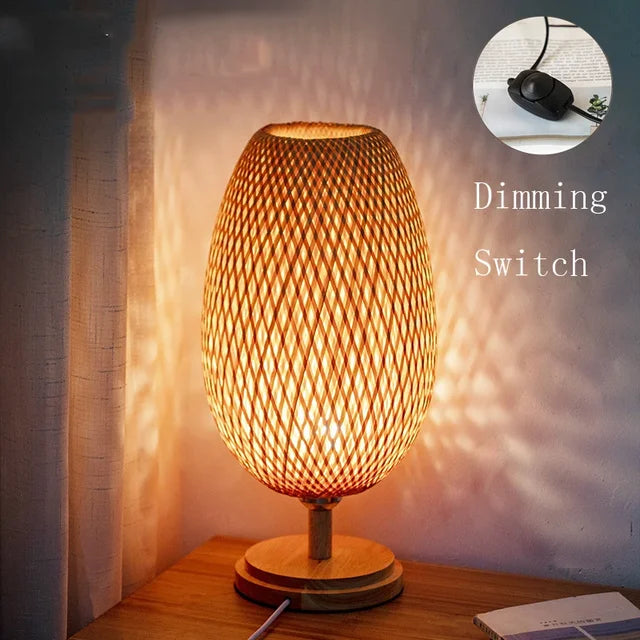 RusticLight Vintage Bamboo Tischlampe für Wohnzimmer
