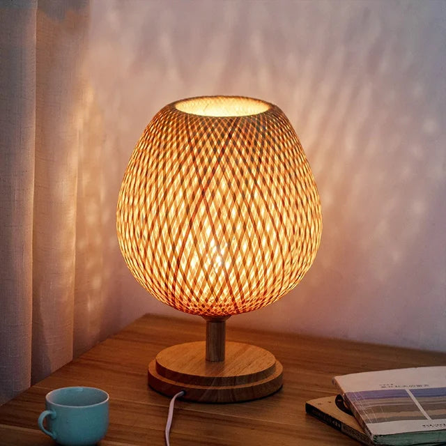 RusticLight Vintage Bamboo Tischlampe für Wohnzimmer