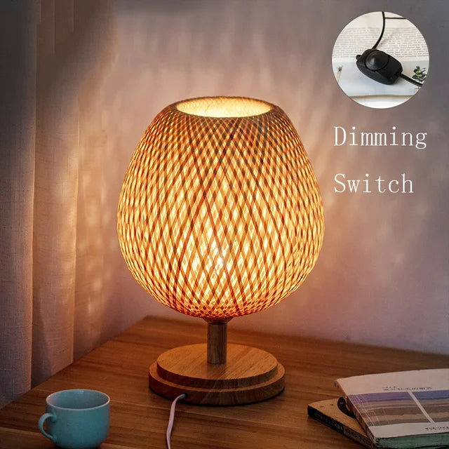 RusticLight Vintage Bamboo Tischlampe für Wohnzimmer