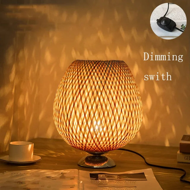 RusticLight Vintage Bamboo Tischlampe für Wohnzimmer
