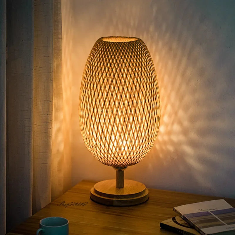 RusticLight Vintage Bamboo Tischlampe für Wohnzimmer