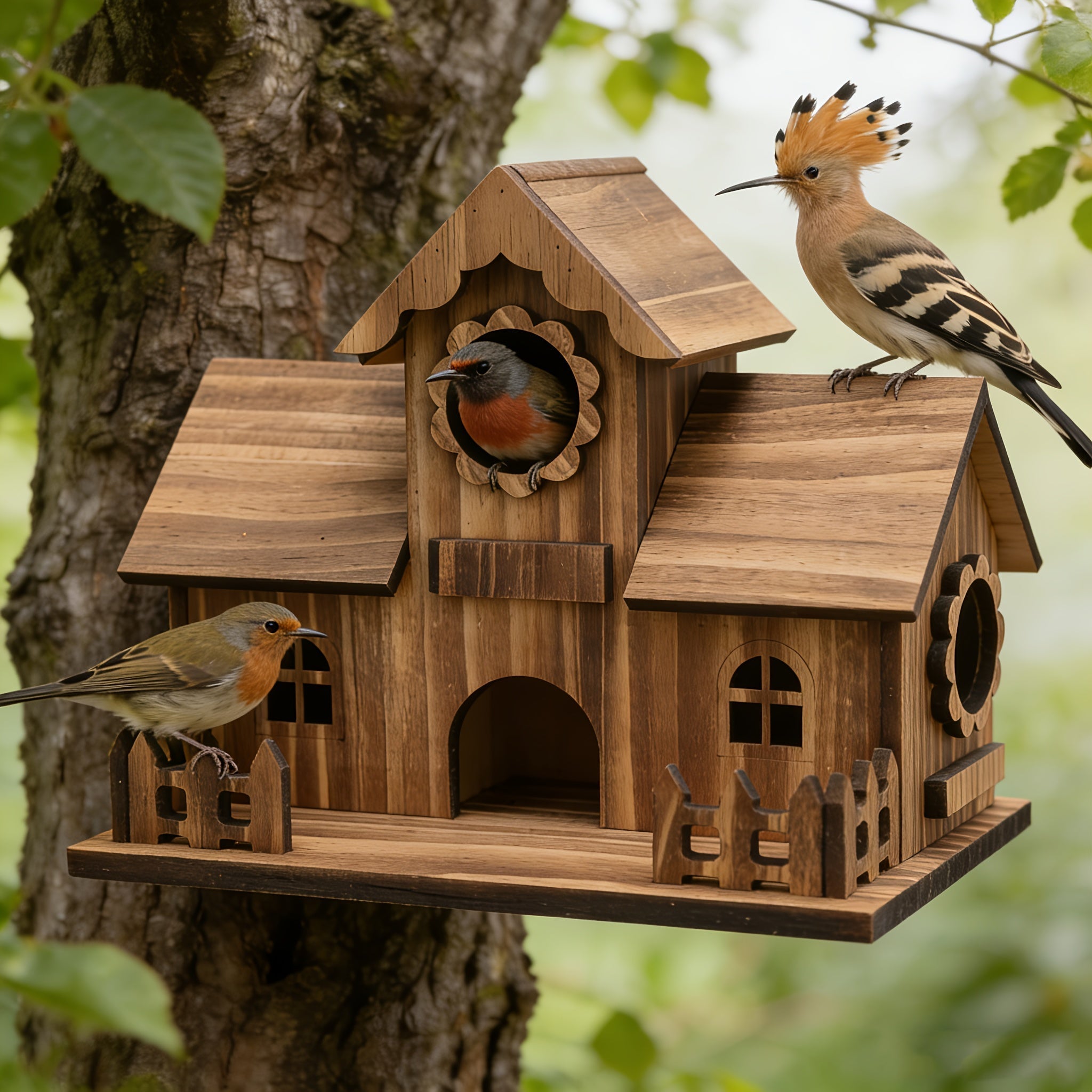 Vogelhaus | Eichenholz, Mehrere Eingänge 0