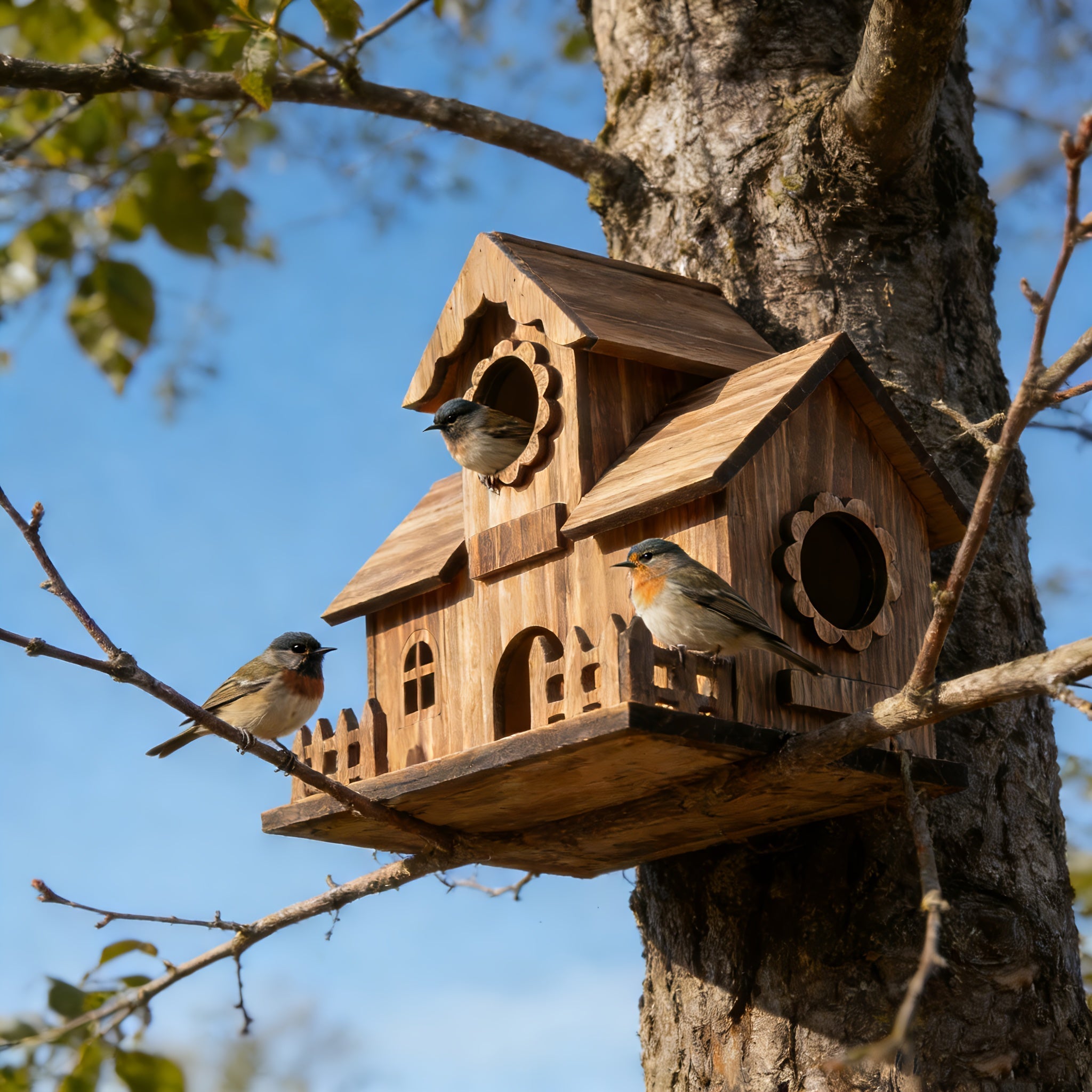 Vogelhaus | Eichenholz, Mehrere Eingänge 1