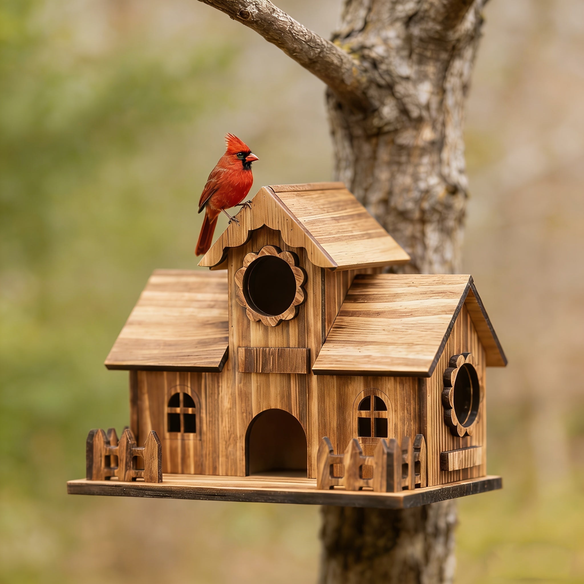 Vogelhaus | Eichenholz, Mehrere Eingänge 4
