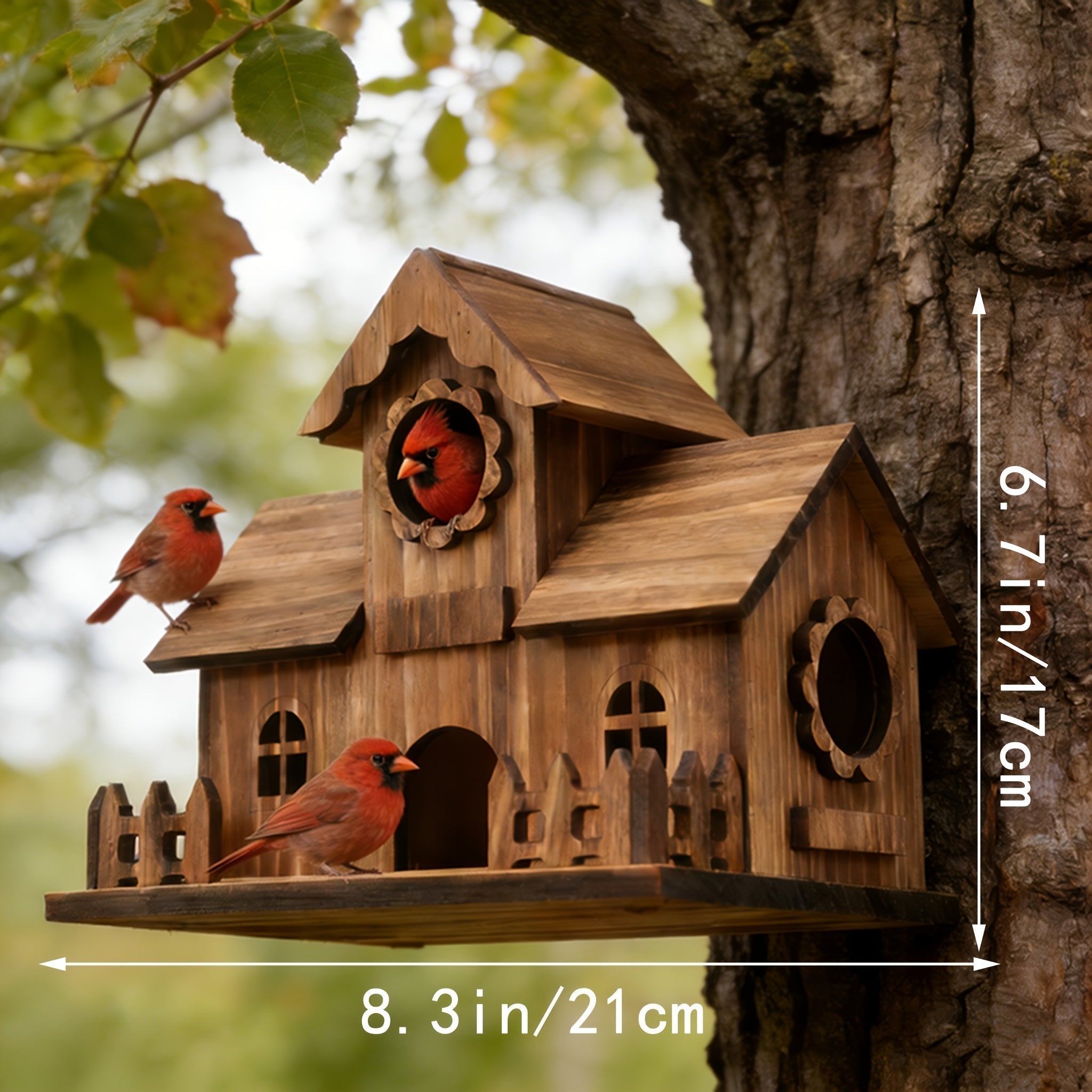 Vogelhaus | Eichenholz, Mehrere Eingänge 6