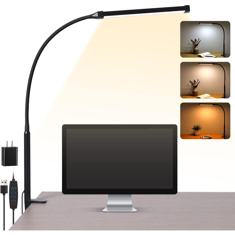 LED-Schreibtischlampe mit flexiblem Arm - dimmbarer USB-Adapter, schwarz für den Arbeitsplatz