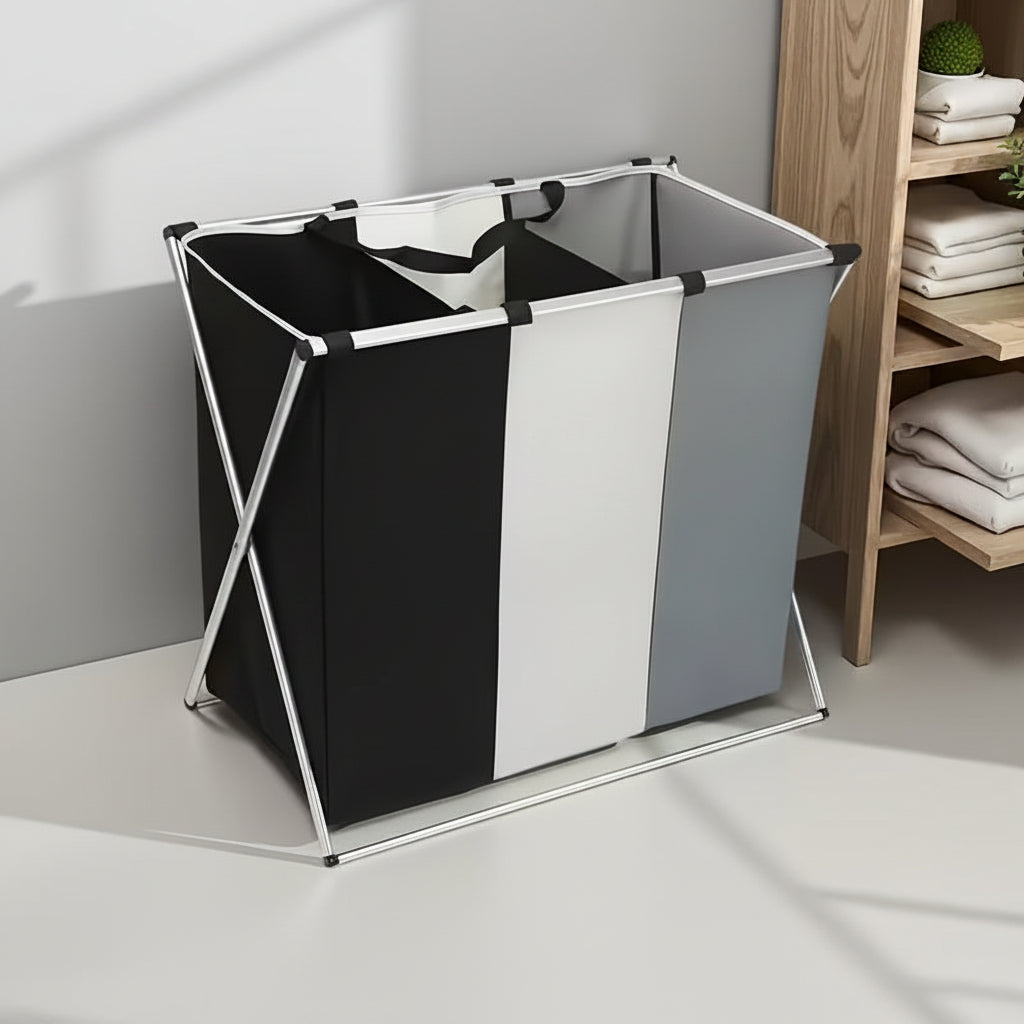 Wäschekorb | Faltbar, Aluminiumrahmen, 3 Fächer 0