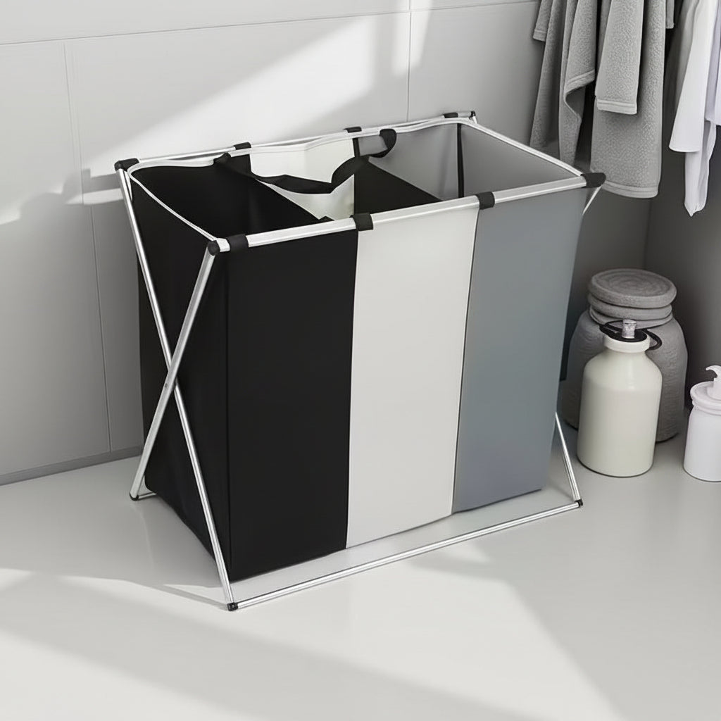 Wäschekorb | Faltbar, Aluminiumrahmen, 3 Fächer 4