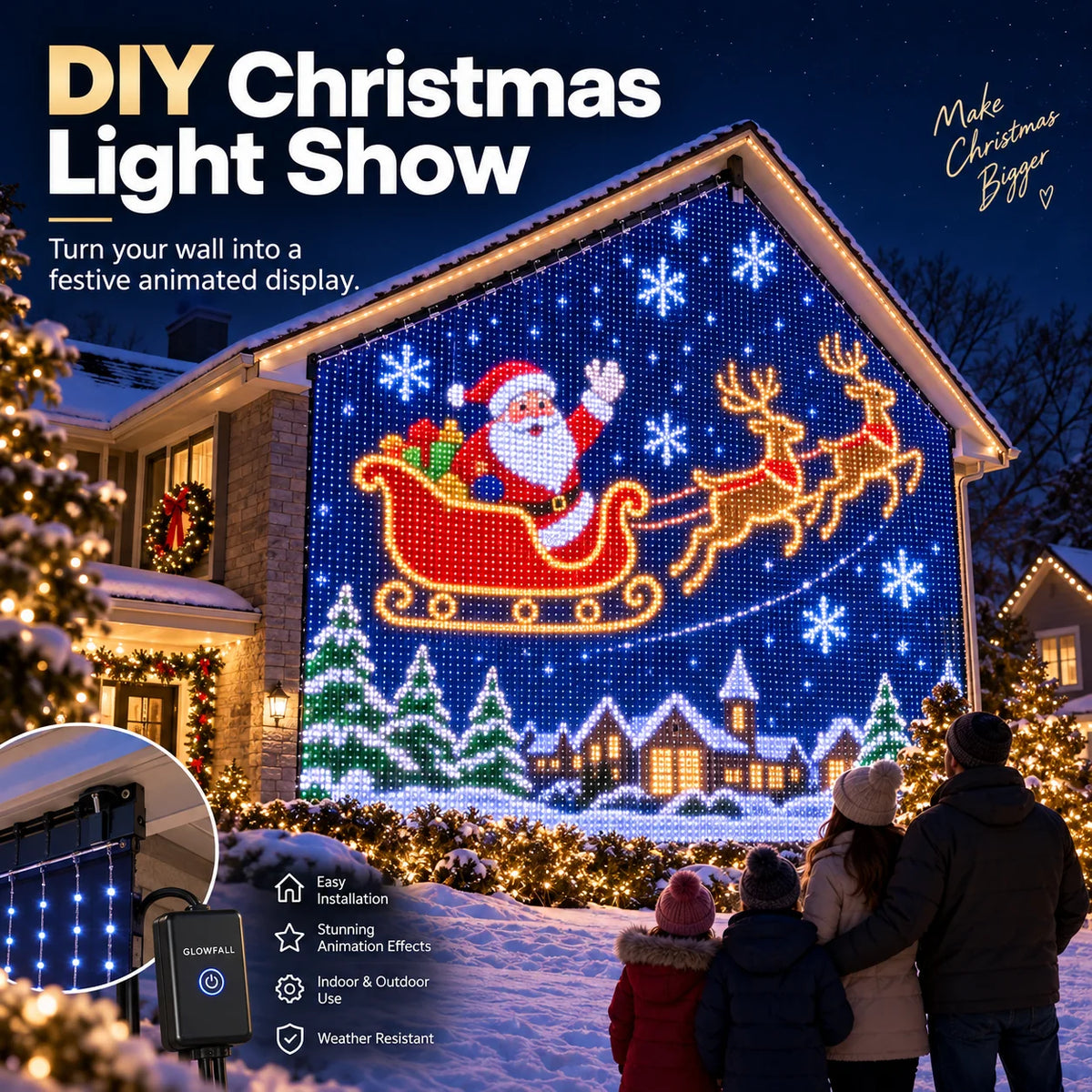 Weihnachtliche LED Hausnetz- und Outdoor-Wandvorhangbeleuchtung für festliche Stimmung 0