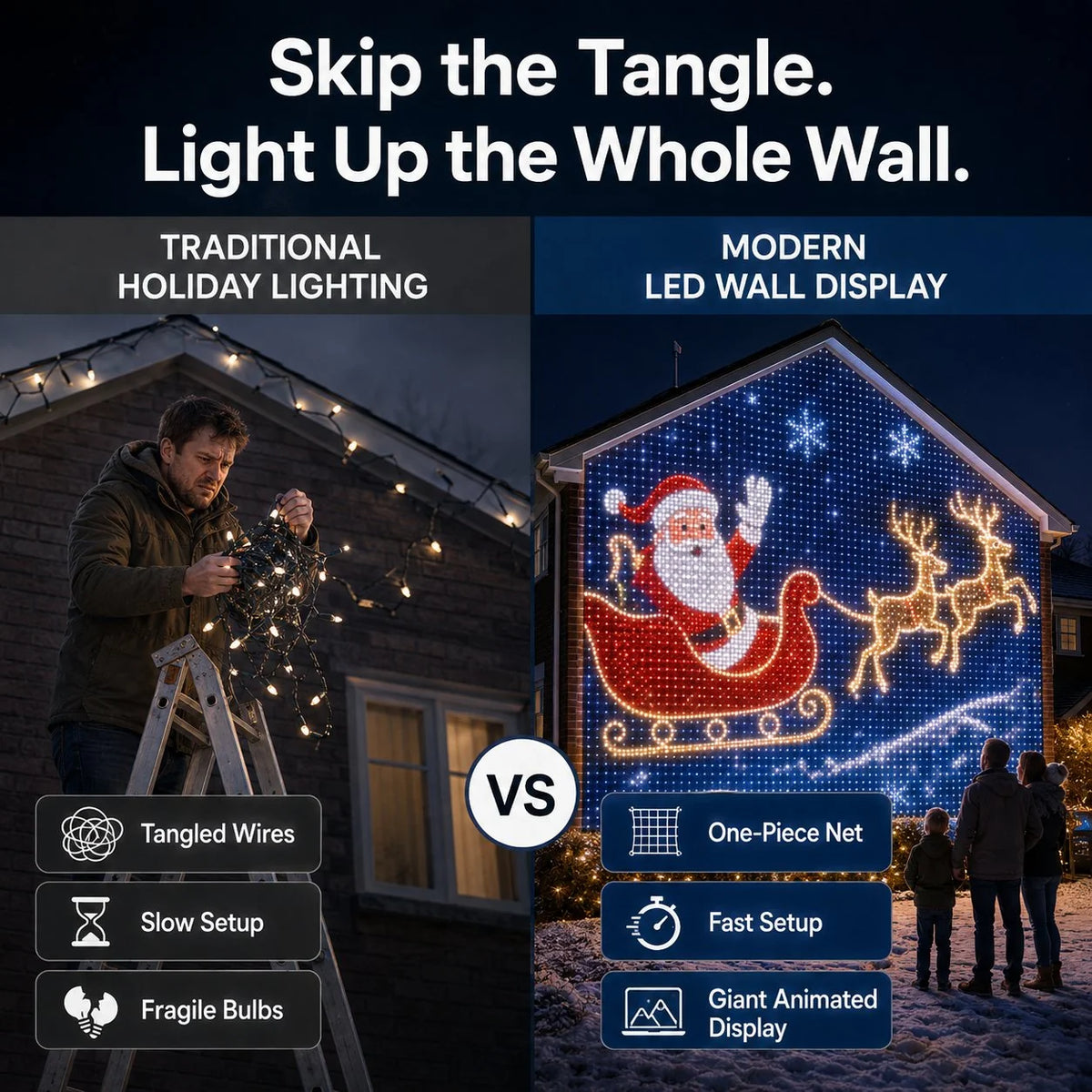 Weihnachtliche LED Hausnetz- und Outdoor-Wandvorhangbeleuchtung für festliche Stimmung 4