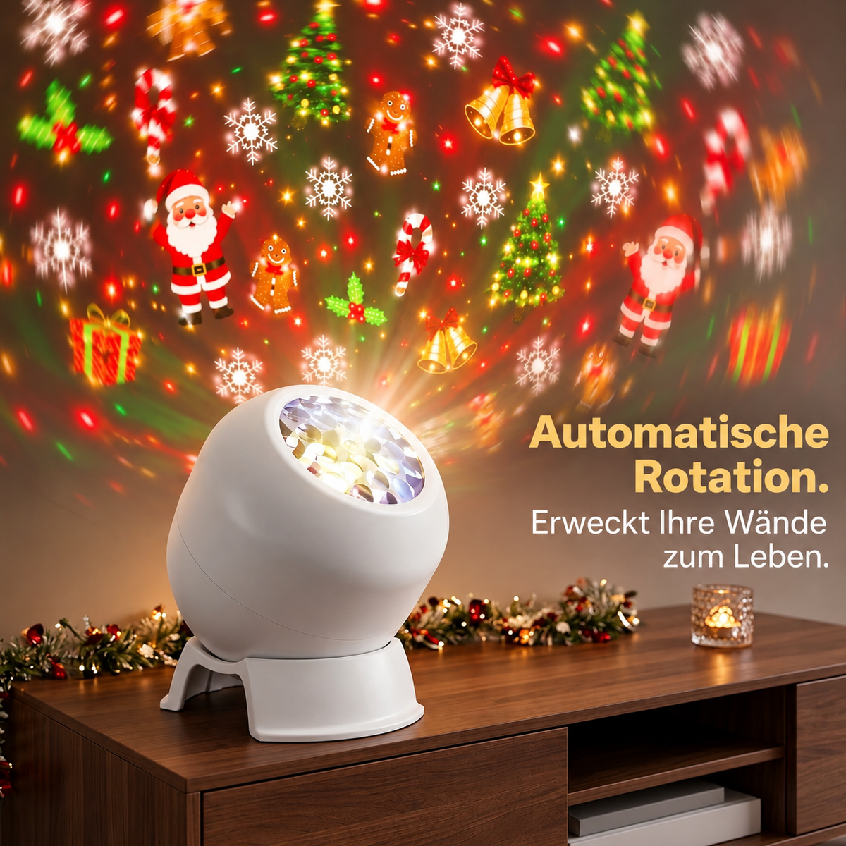 Weihnachtsprojektor Kunststoff Mehrfarbig – LED-Motive, USB, Tischdeko