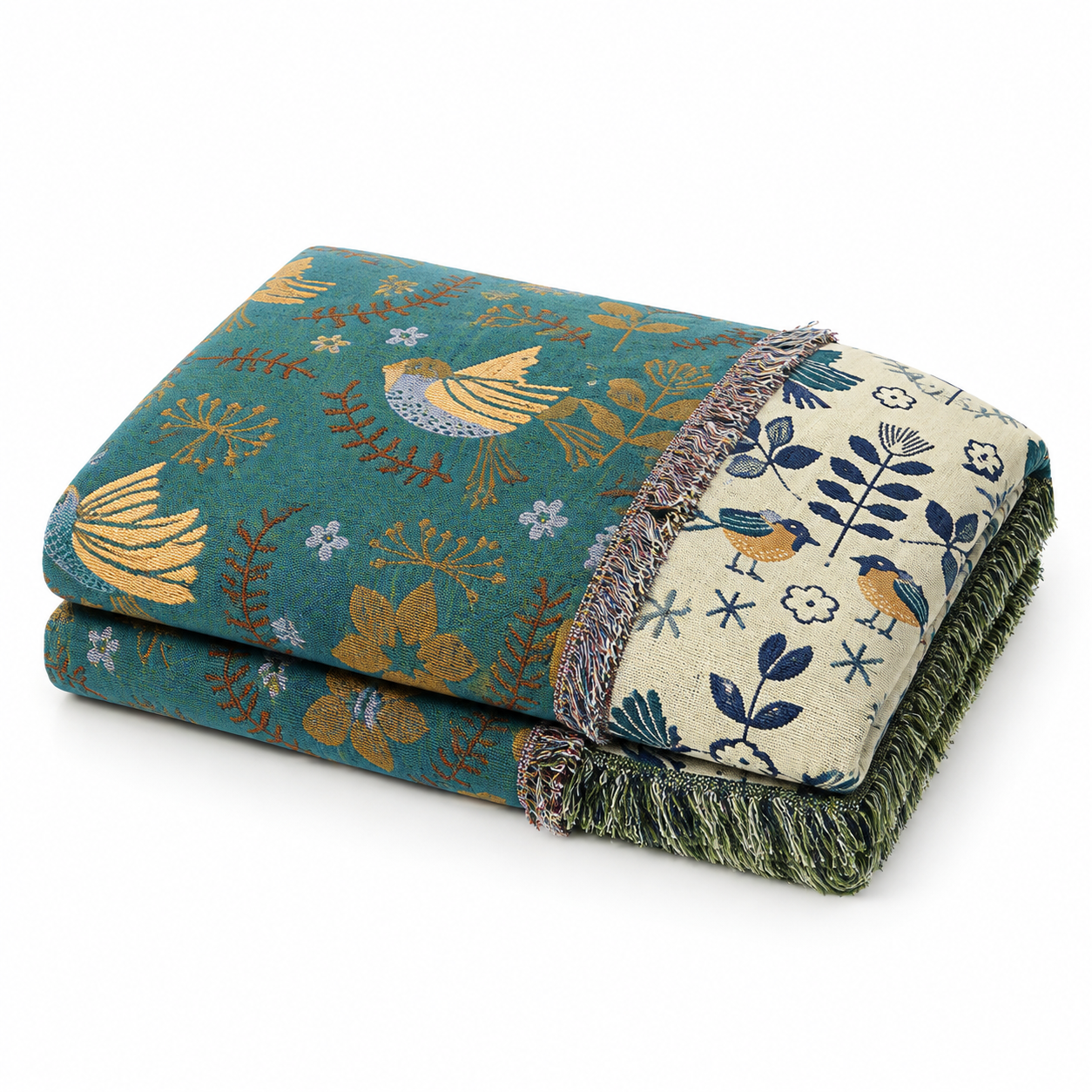 Wendedecke | Baumwolle, Vogel- und Blumenmuster 1