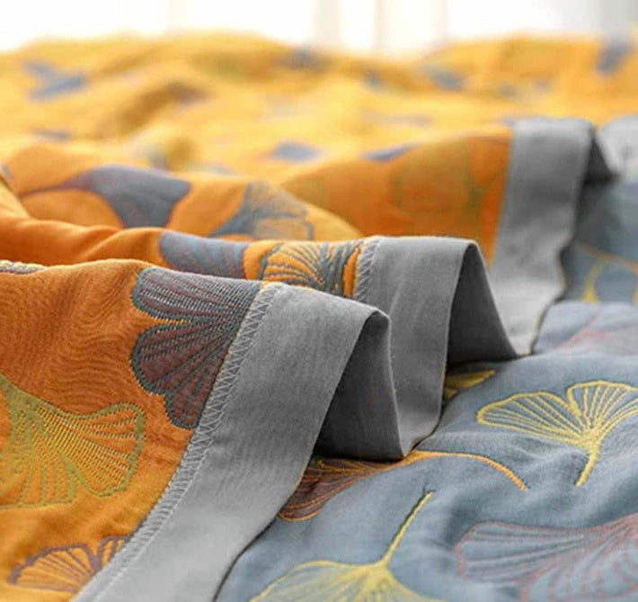 Wendedecke | Ginkgo-Blättermuster, Gelb und Blau 4