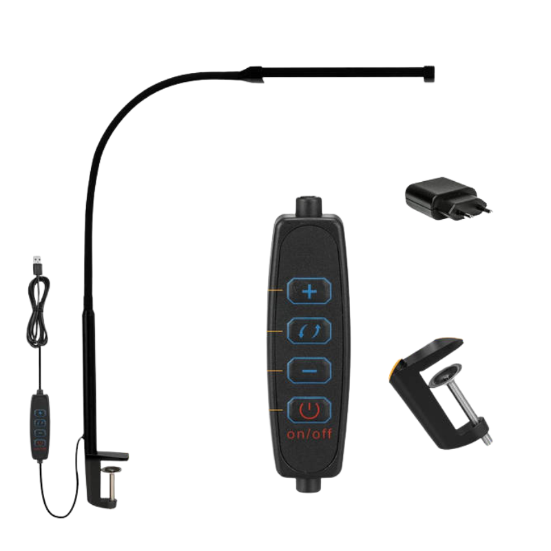 LED-Schreibtischlampe mit flexiblem Arm - dimmbarer USB-Adapter, schwarz für den Arbeitsplatz