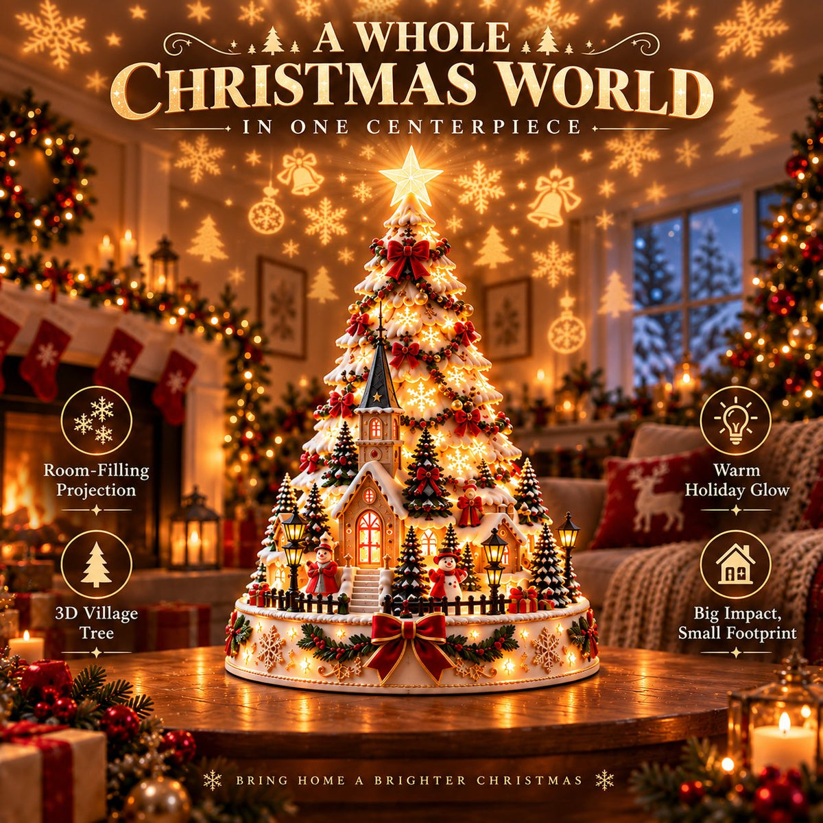 Leuchtender Weihnachtsdorf-Baum | 3D-Tischdeko mit Lichtprojektion