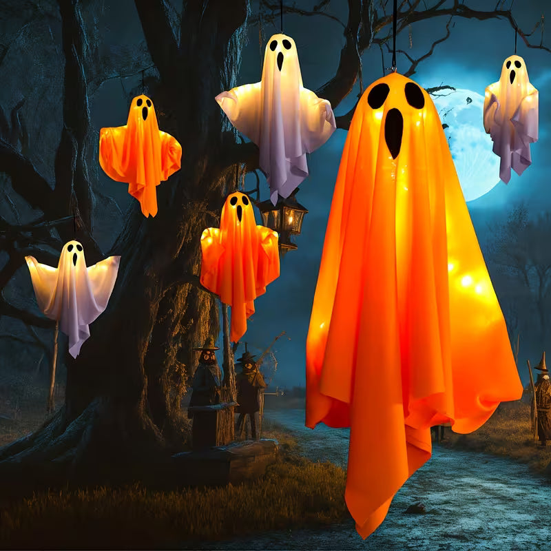 LED-Geisterleuchte Halloween 51 cm Weiß – Batteriebetrieben, Aufhängbar