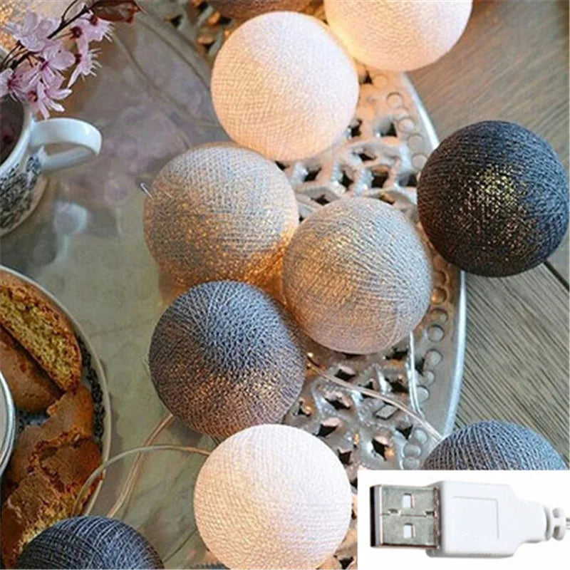 Baumwollkugel Lichterkette mit USB, LED Cotton Ball Lichterkette in fünf Farben