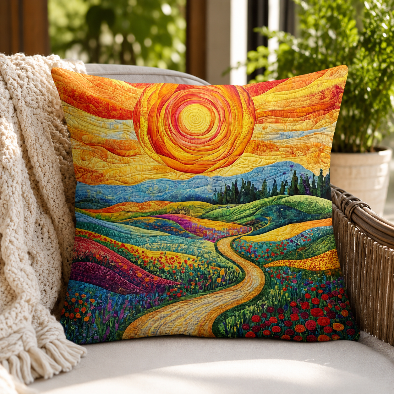 Kissenbezug Gesteppte Baumwoll-Polyester-Mischung Weiß 40 × 40 cm – Hotelverschluss, Wildblumenmotiv, Maschinenwaschbar