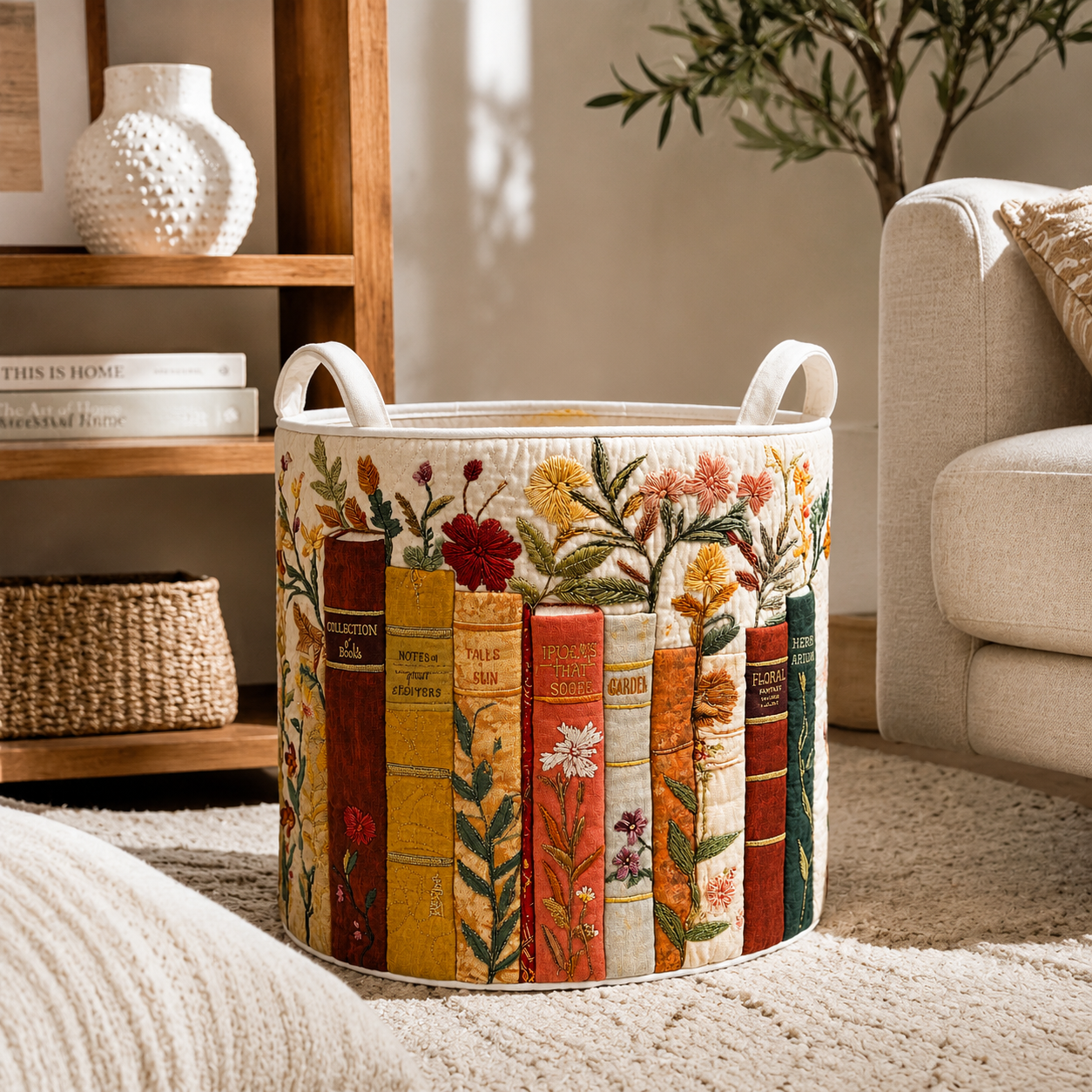 Wäschekorb Gesteppt Baumwoll-Polyester Beige 40 × 56 cm – Selbststehend, Faltbar, Verstärkte Griffe