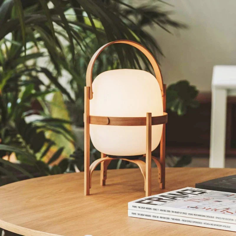 KorbLuma LED Tischlampe Boho-Stil Rattanoptik Warmlicht Terrasse