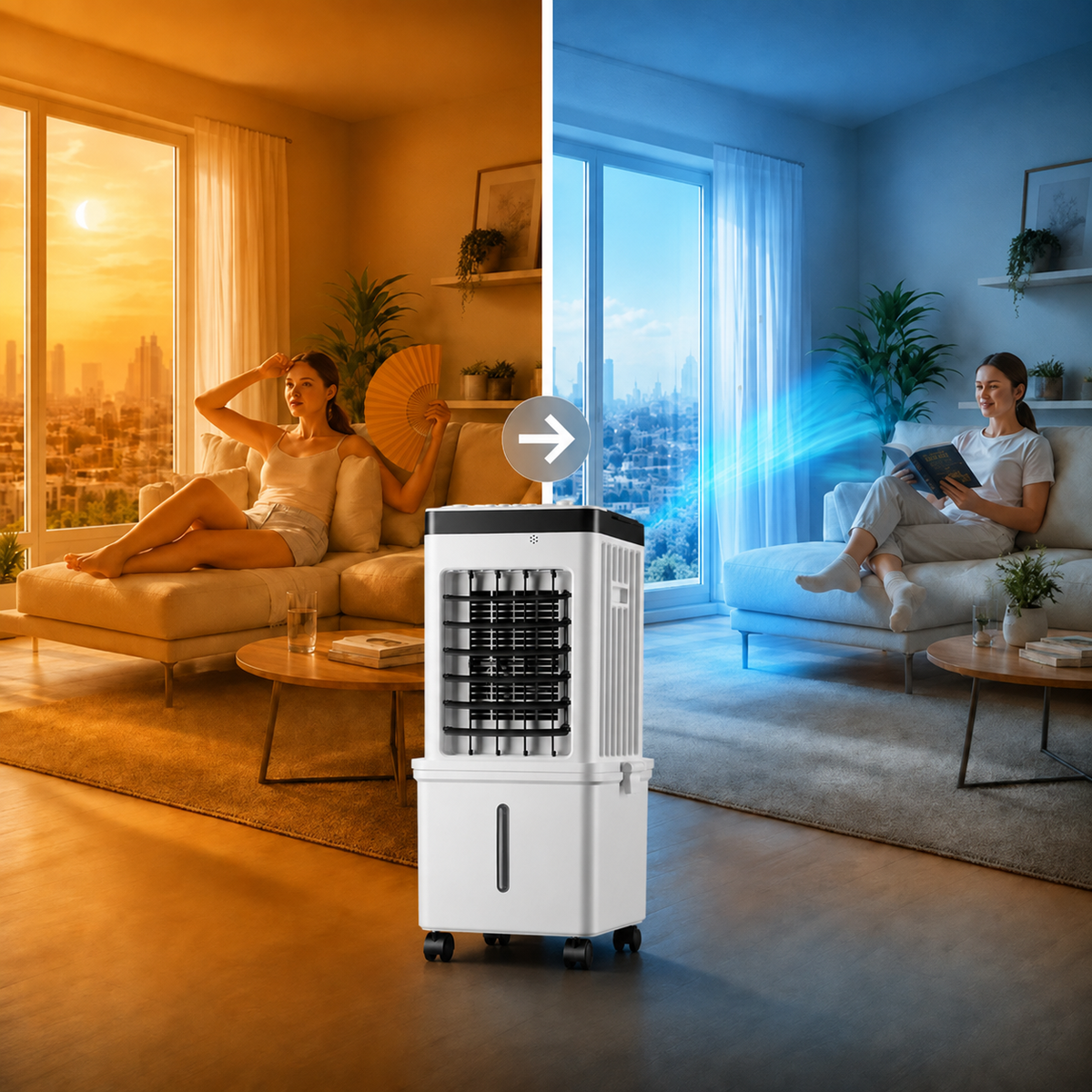 Mobiler 3-in-1-Klima-Ventilator ohne Abluftschlauch – Verdunstungskühler