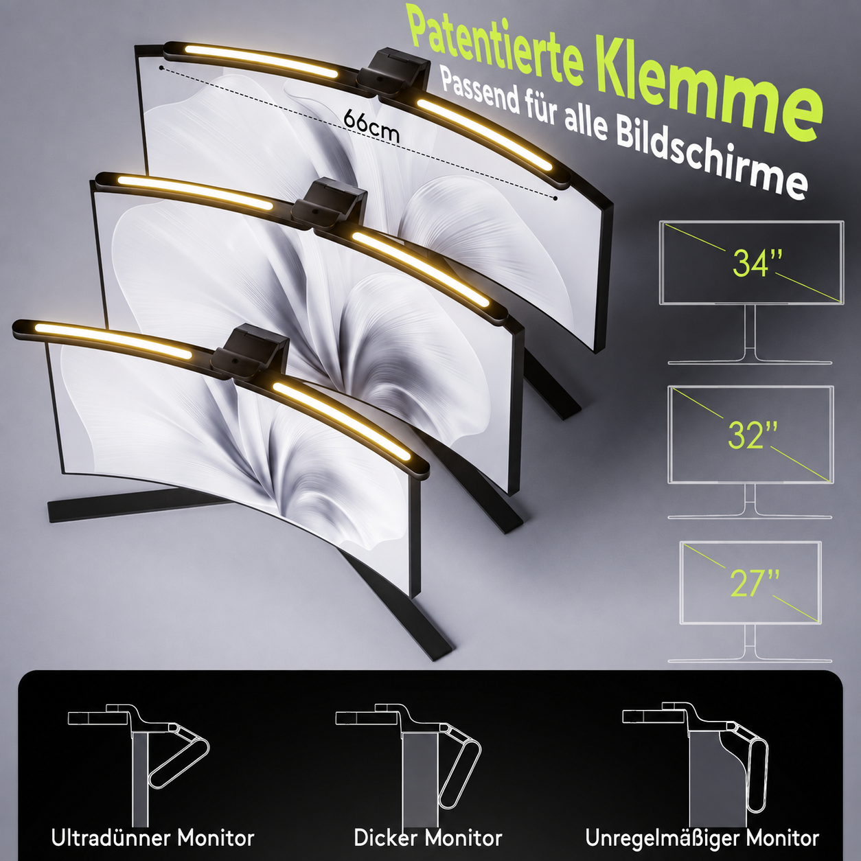 Monitor-Lichtleiste | 66 cm, faltbar, 15 RGB-Modi