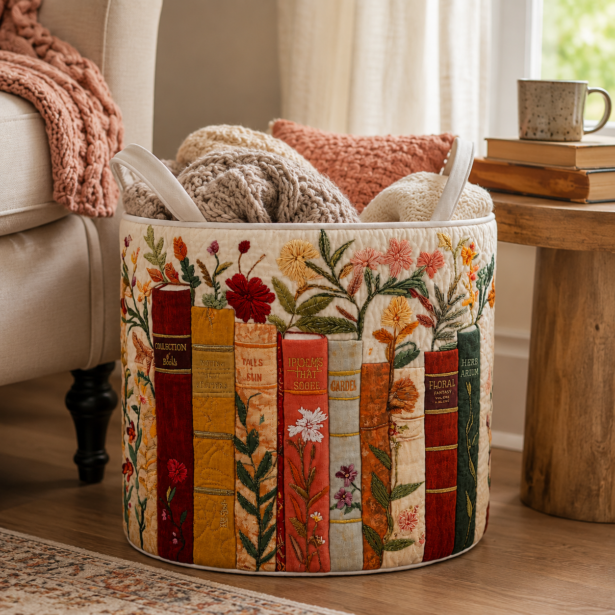 Wäschekorb Gesteppt Baumwoll-Polyester Beige 40 × 56 cm – Selbststehend, Faltbar, Verstärkte Griffe
